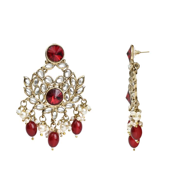 Traditional Kundan Pearl Drop Bridal Choker Necklace With Chandbali Earrings & Maang Tikka Jewellery Set