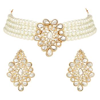 Traditional Kundan Handcrafted Pearl Choker Necklace Jewellery With Earrings Set 2