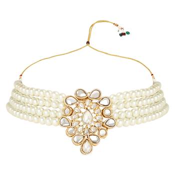 Traditional Kundan Handcrafted Pearl Choker Necklace Jewellery With Earrings Set 4