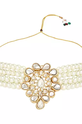 Traditional Kundan Handcrafted Pearl Choker Necklace Jewellery With Earrings Set
