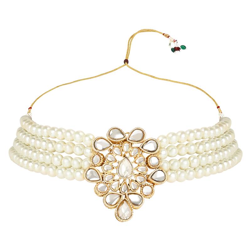 Traditional Kundan Handcrafted Pearl Choker Necklace Jewellery With Earrings Set