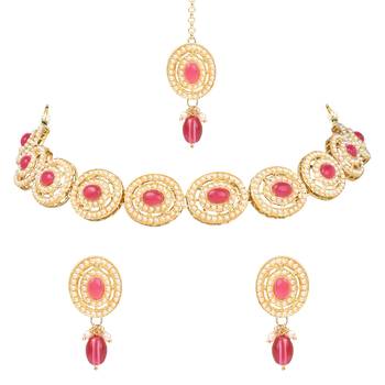 Traditional Handcrafted Pearl Necklace Jewellery Set With Earrings & Maang Tikka Set 2
