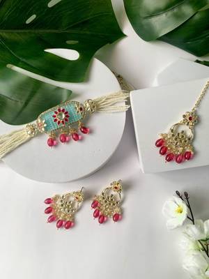 Pearl Polki Kundan Choker Necklace Set 1