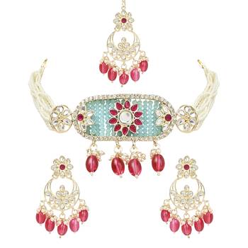 Pearl Polki Kundan Choker Necklace Set 2