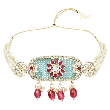 Pearl Polki Kundan Choker Necklace Set 3