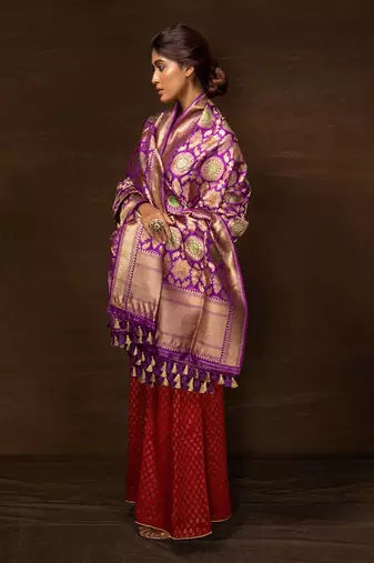 Purple Banarsi Silk Dupatta