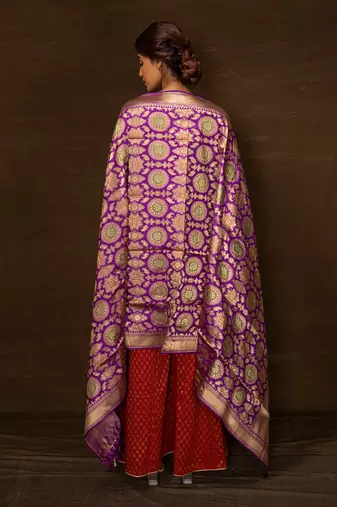 Purple Banarsi Silk Dupatta