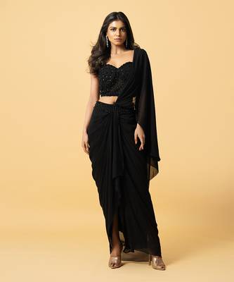 Black georgette saree set 1