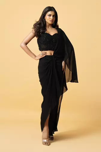 Black georgette saree set