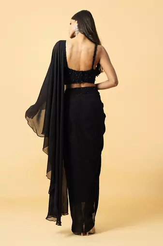 Black georgette saree set