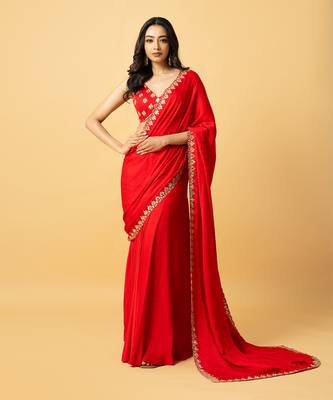 Red modal satin saree set 1