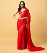 Red modal satin saree set