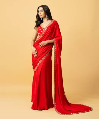 Red modal satin saree set 3
