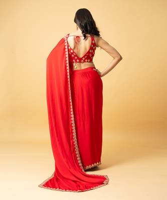 Red modal satin saree set 4
