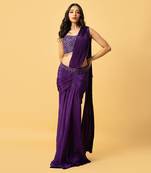 Violet crepe saree set