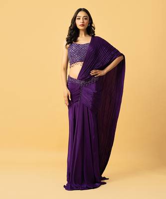 Violet crepe saree set 2
