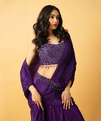Violet crepe saree set 3