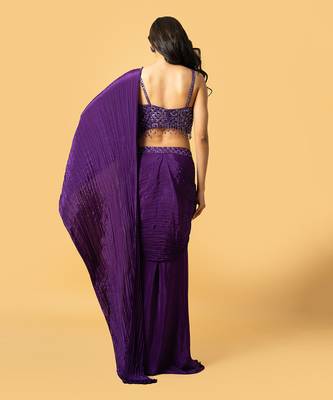 Violet crepe saree set 5