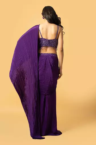 Violet crepe saree set