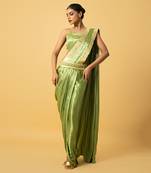 Mint green modal satin dhoti saree set