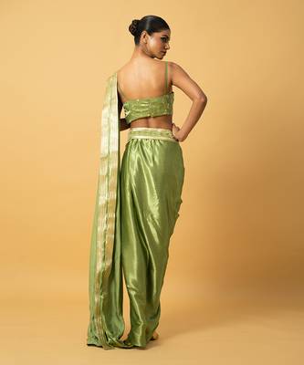 Mint green modal satin dhoti saree set 4