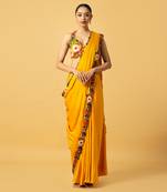 Golden yellow modal satin saree set