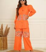 cotton blended embrodiered Orange co-ord set