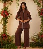 cotton blended embrodiered Brown co-ord set