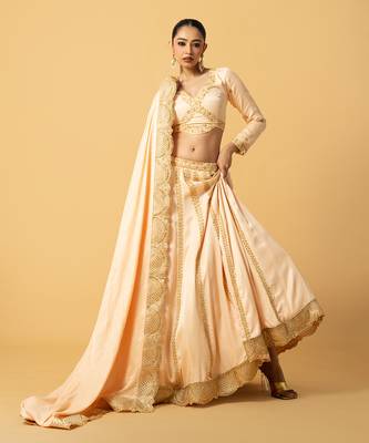 Peach Modal Satin Lehenga Set 1
