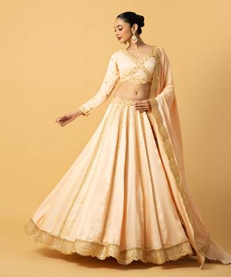 Peach Modal Satin Lehenga Set 2