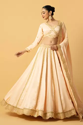 Peach Modal Satin Lehenga Set