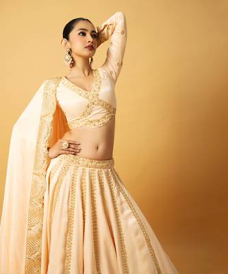 Peach Modal Satin Lehenga Set 3
