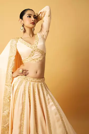 Peach Modal Satin Lehenga Set
