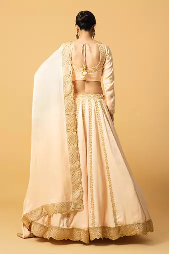 Peach Modal Satin Lehenga Set
