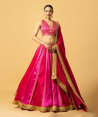 Pink Modal Satin Lehenga Set 1