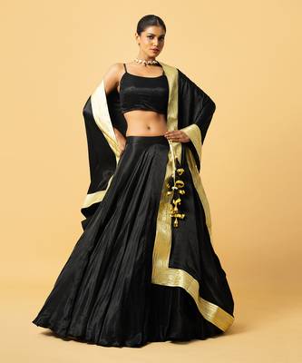 Black Modal Satin Lehenga Set 1