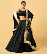 Black Modal Satin Lehenga Set