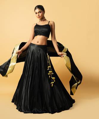 Black Modal Satin Lehenga Set 2