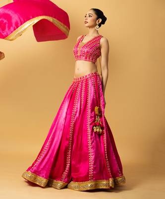 Pink Modal Satin Lehenga Set 2