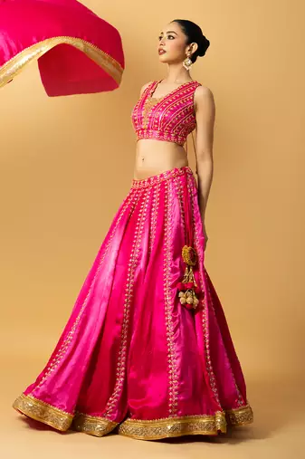 Pink Modal Satin Lehenga Set