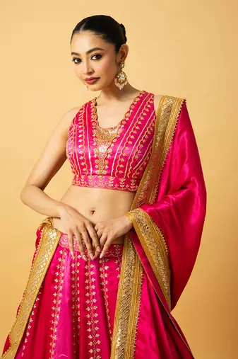 Pink Modal Satin Lehenga Set
