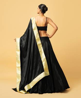Black Modal Satin Lehenga Set 4