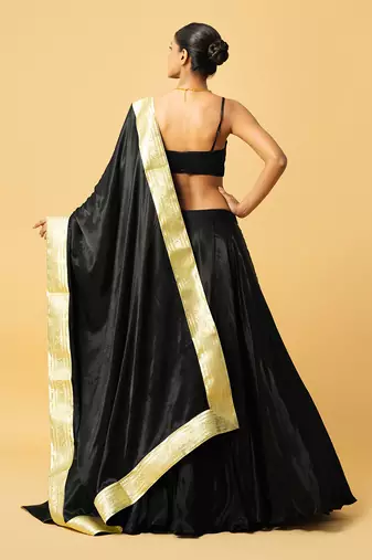 Black Modal Satin Lehenga Set