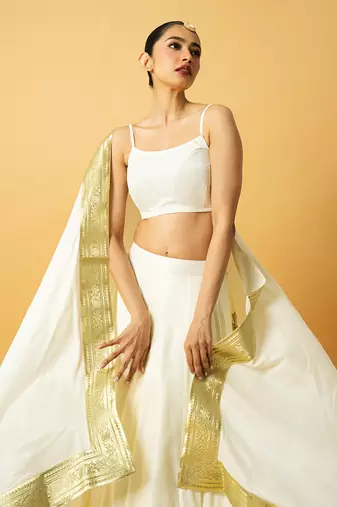 Ivory Modal Satin Lehenga Set