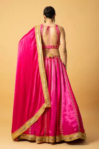 Pink Modal Satin Lehenga Set