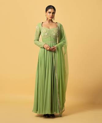 Mint green georgette  anarkali with dupatta 1
