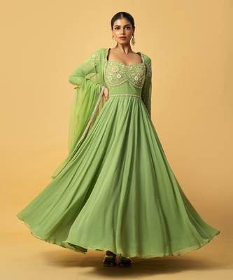 Mint green georgette  anarkali with dupatta 2