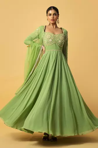 Mint green georgette  anarkali with dupatta