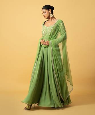 Mint green georgette  anarkali with dupatta 3