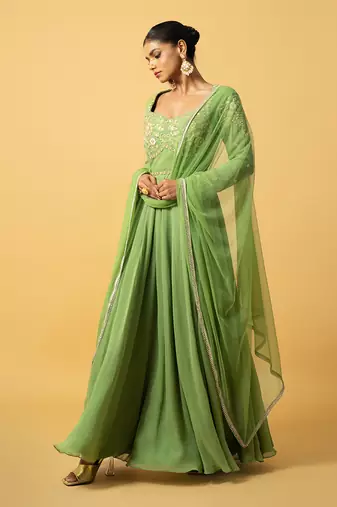 Mint green georgette  anarkali with dupatta